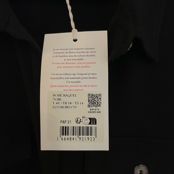 Sézane Raquel Dress Black NWT Size 14 46 Luxury Sezane - Picture 4 of 4